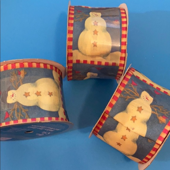 3 rolls holiday snowman ribbon rustic Christmas - Picture 3 of 4